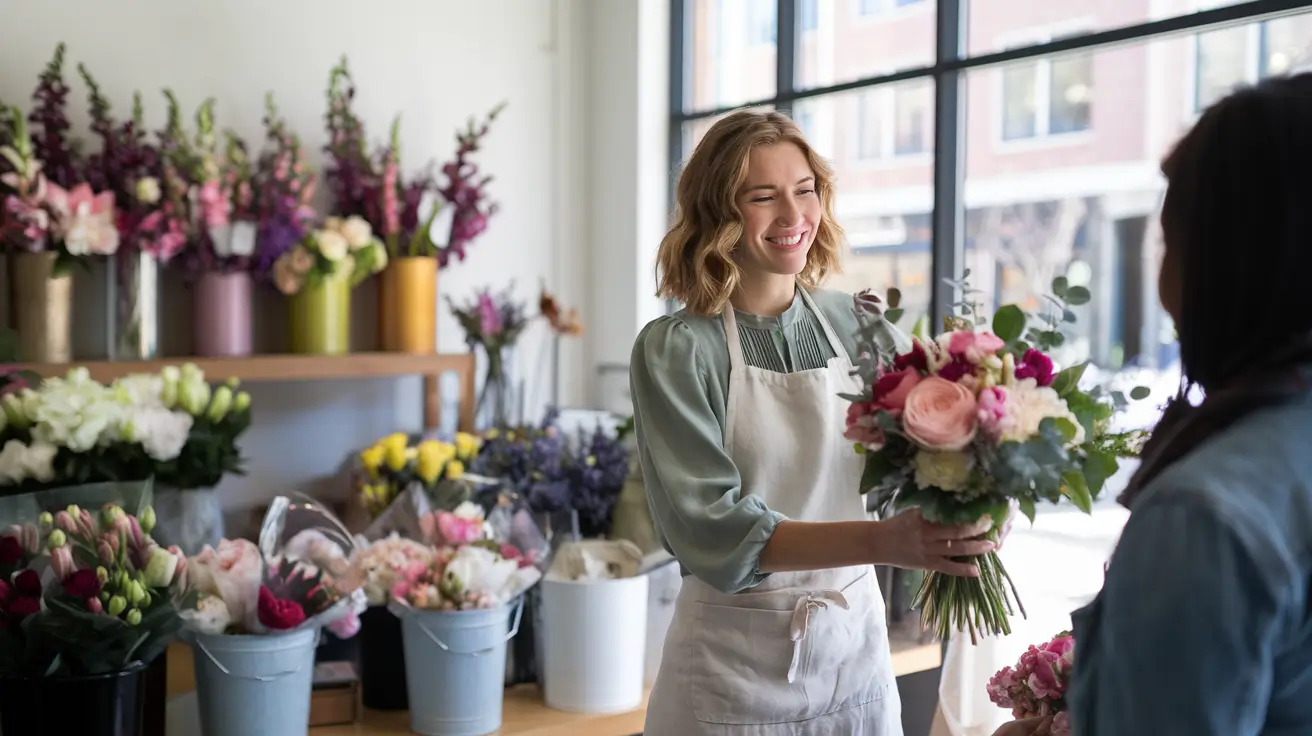 Florist in their shop arranging flowers